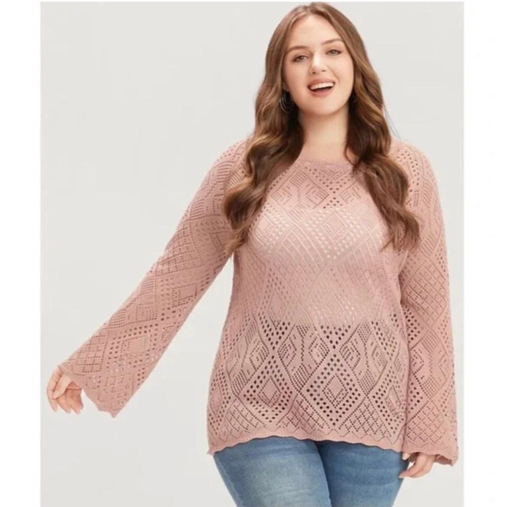 Bloomchic Solid Pointelle Knit Bell Sleeve Knit Top Size 18-20